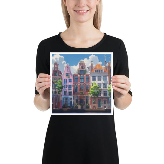 Amsterdam cute animation style Poster / Style Paul Cezanne / Birthday present, Wedding Gift, Wall art print