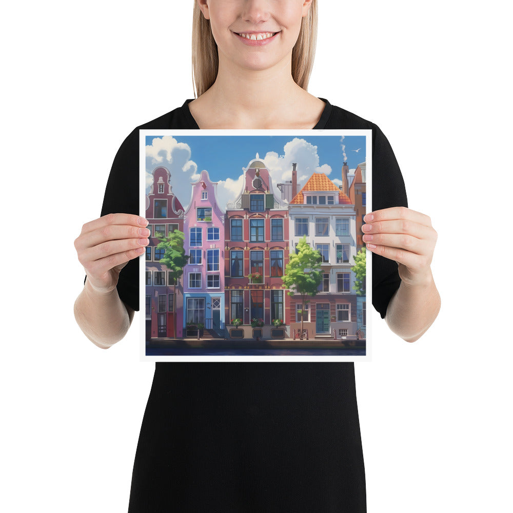 Amsterdam cute animation style Poster / Style Paul Cezanne / Birthday present, Wedding Gift, Wall art print