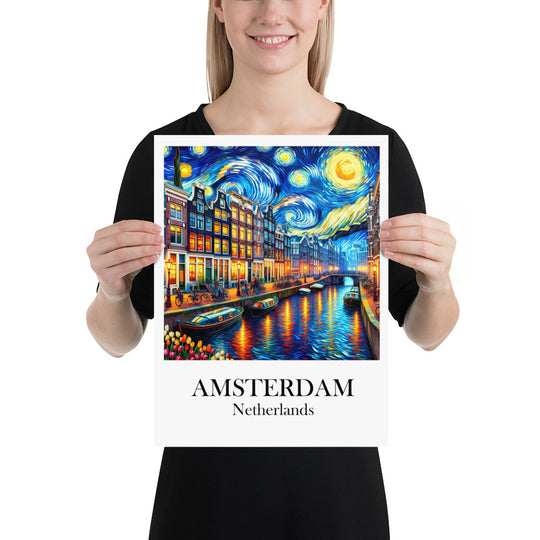 Amsterdam Poster in the style of van Gogh - Netherlands, Birthday present, Wedding Gift, Wall art print