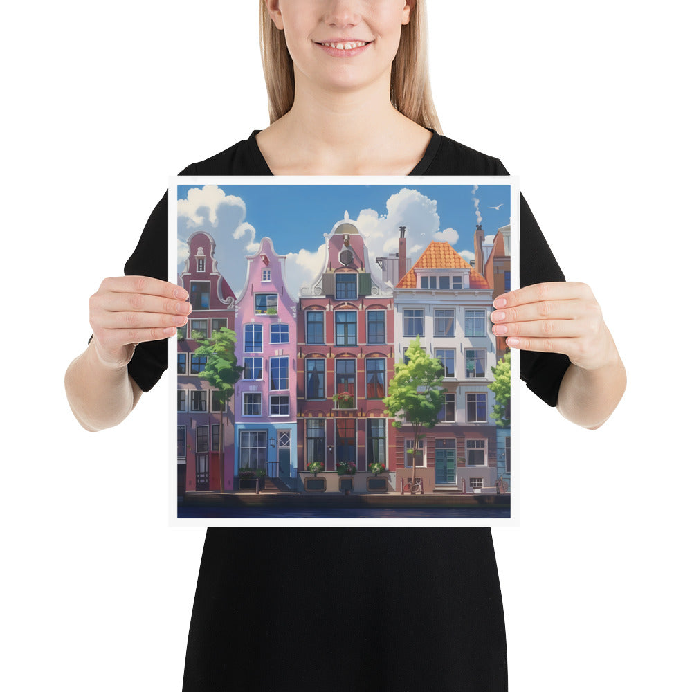 Amsterdam cute animation style Poster / Style Paul Cezanne / Birthday present, Wedding Gift, Wall art print