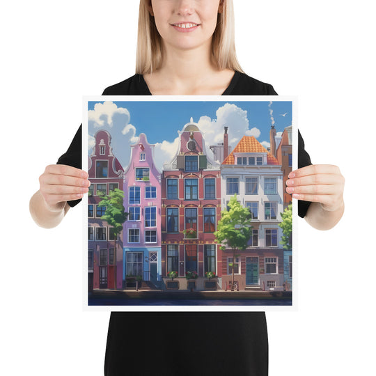 Amsterdam cute animation style Poster / Style Paul Cezanne / Birthday present, Wedding Gift, Wall art print