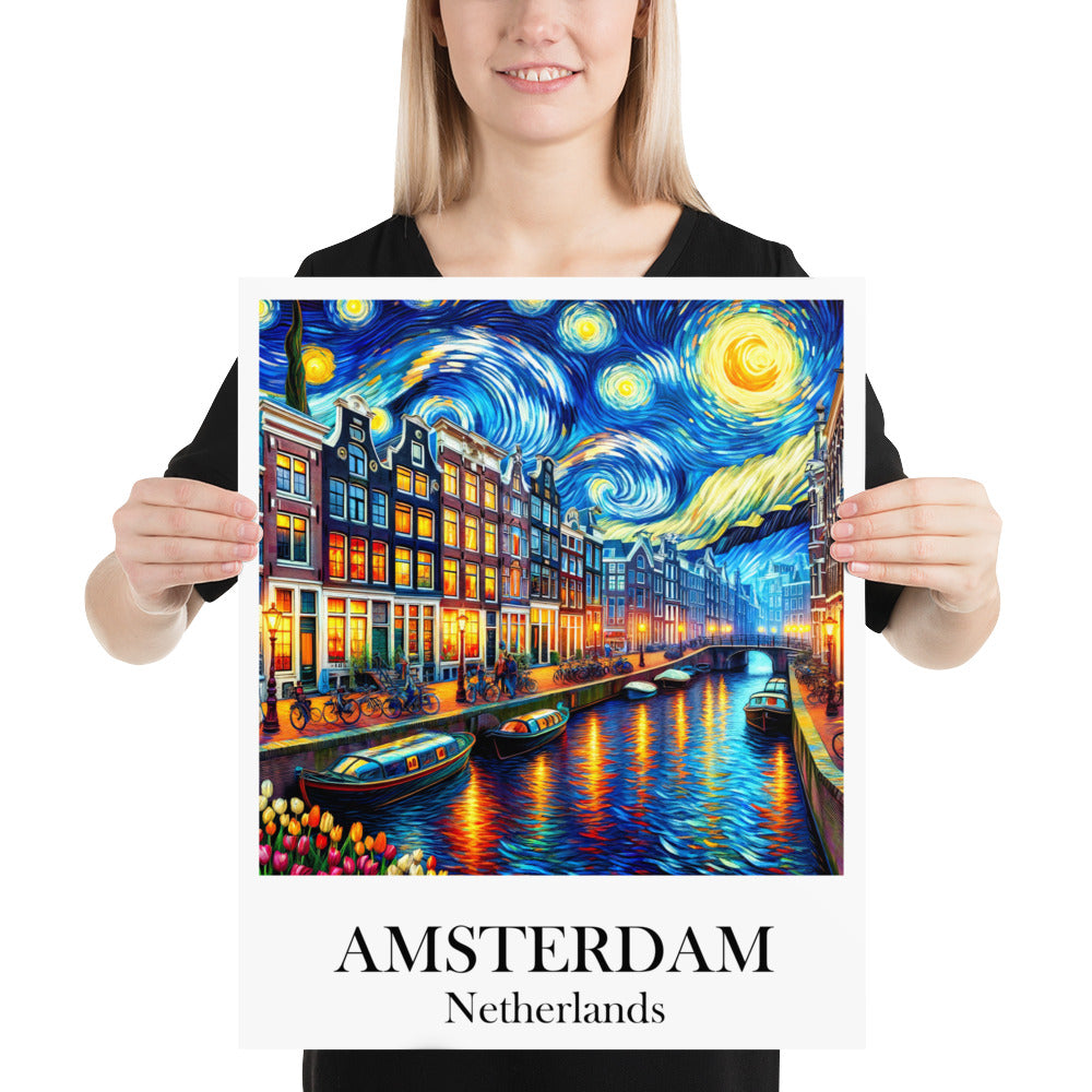 Amsterdam Poster in the style of van Gogh - Netherlands, Birthday present, Wedding Gift, Wall art print