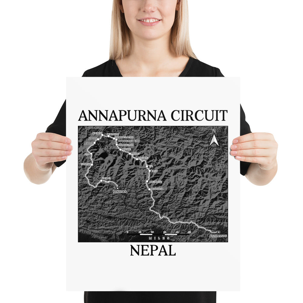 Annapurna Circuit Trek - Nepal Poster / Birthday present / Hiker Gift / Wall art print