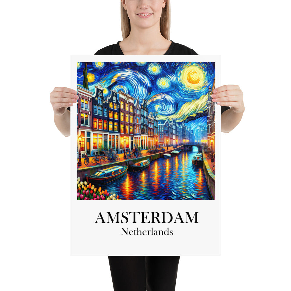 Amsterdam Poster in the style of van Gogh - Netherlands, Birthday present, Wedding Gift, Wall art print