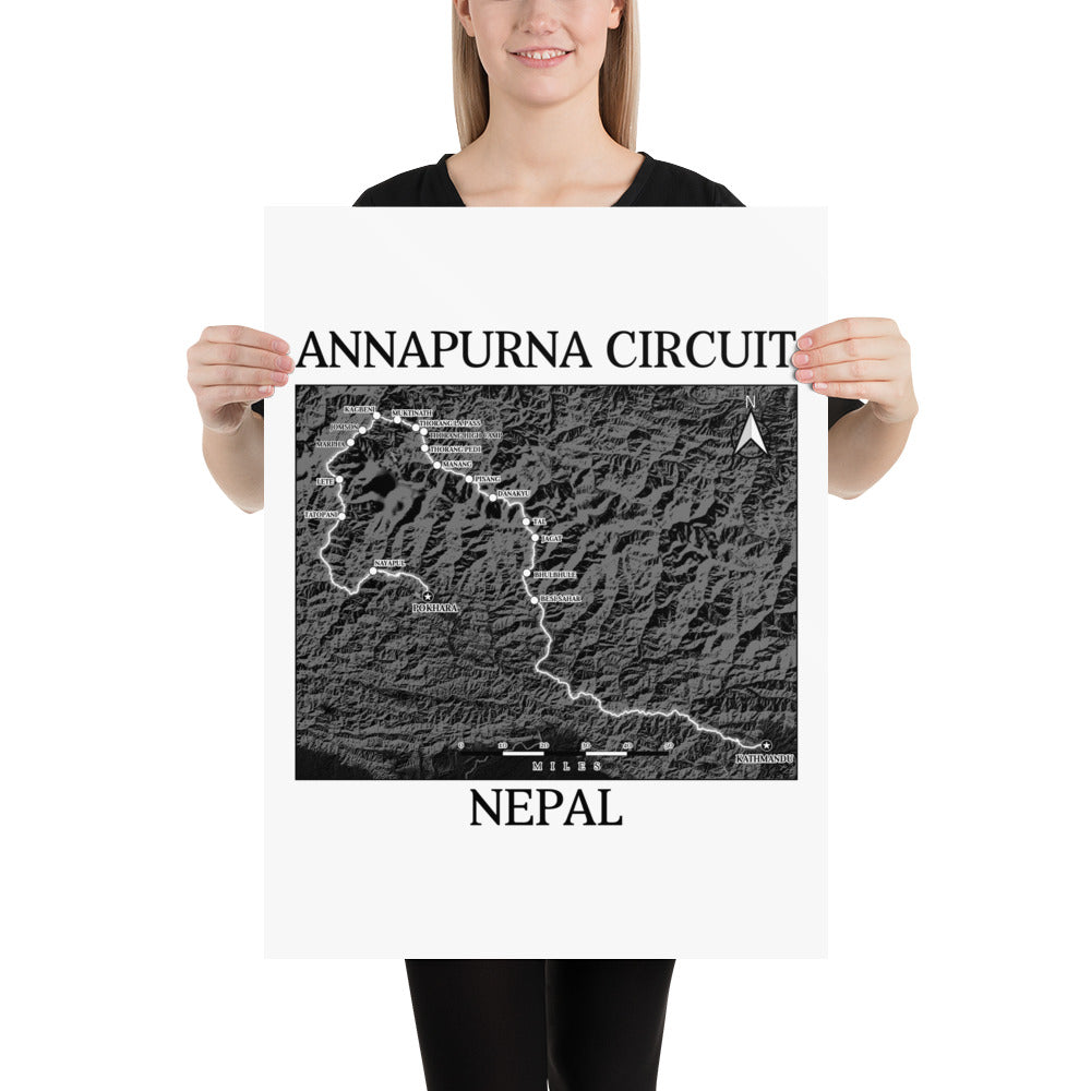 Annapurna Circuit Trek - Nepal Poster / Birthday present / Hiker Gift / Wall art print