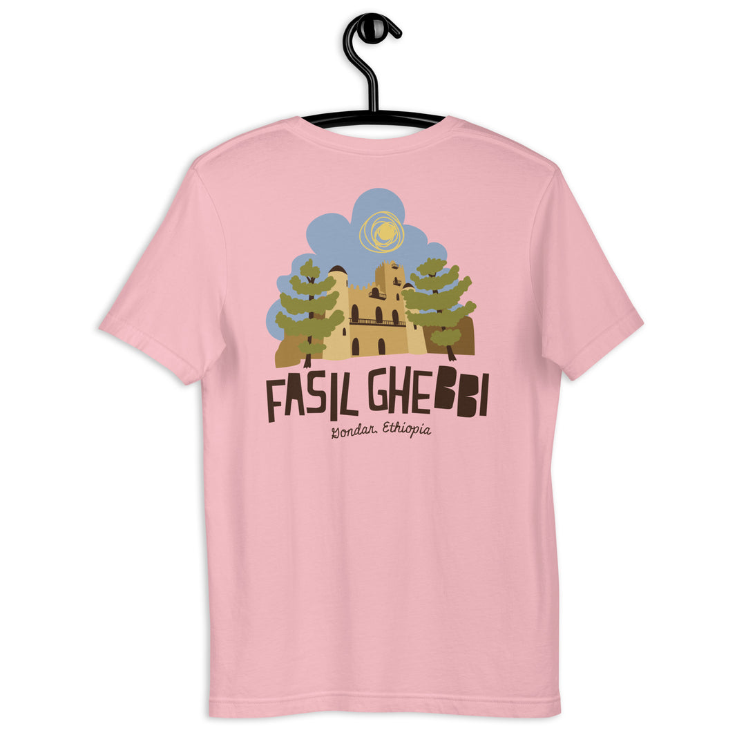 Fasil Ghebbi - Gondar, Ethiopia Unisex t-shirt Backside Design