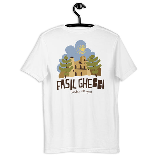 Fasil Ghebbi - Gondar, Ethiopia Unisex t-shirt Backside Design