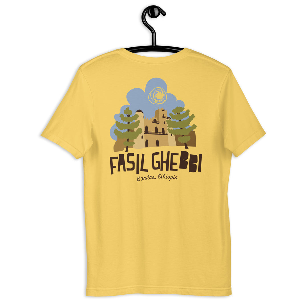 Fasil Ghebbi - Gondar, Ethiopia Unisex t-shirt Backside Design