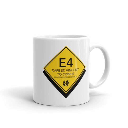 E4 Cape St. Vincent to Cyprus - European Long distance Path White glossy mug