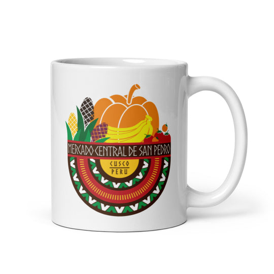 Mercado Central de San Pedro – Cusco, Peru White glossy mug