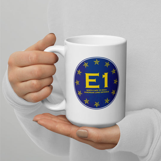 E1 North Cape to Sicily - European long distance Path White glossy mug