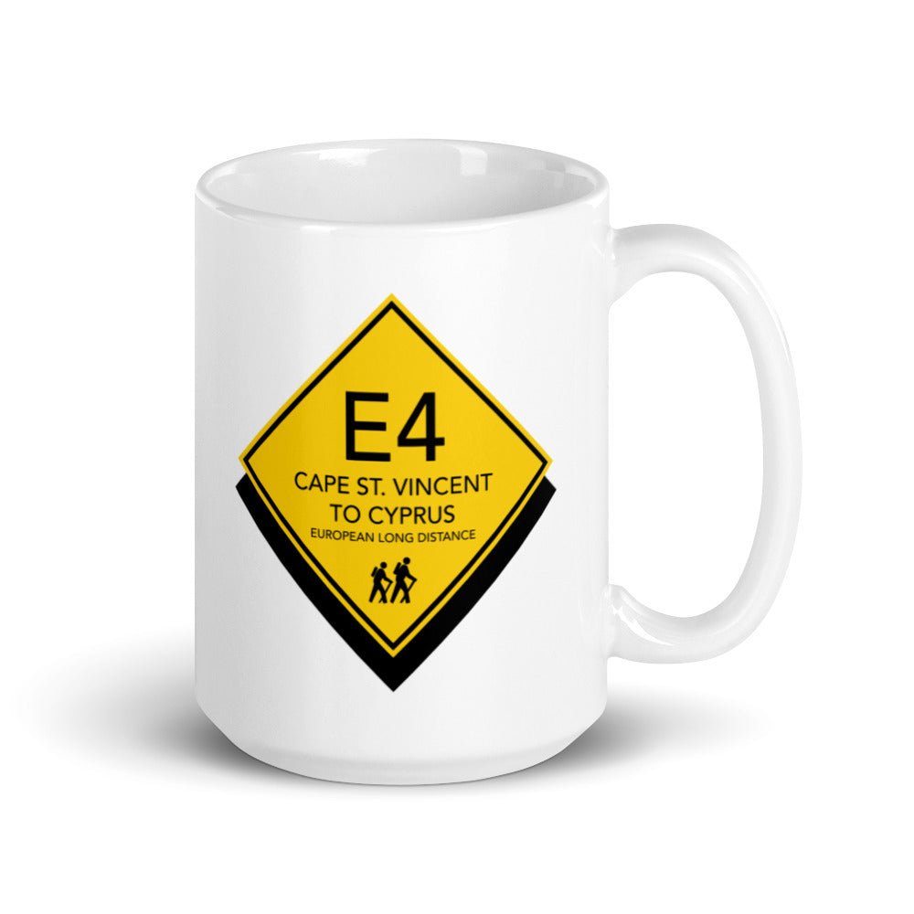 E4 Cape St. Vincent to Cyprus - European Long distance Path White glossy mug