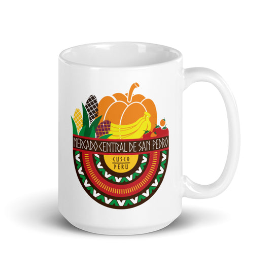 Mercado Central de San Pedro – Cusco, Peru White glossy mug