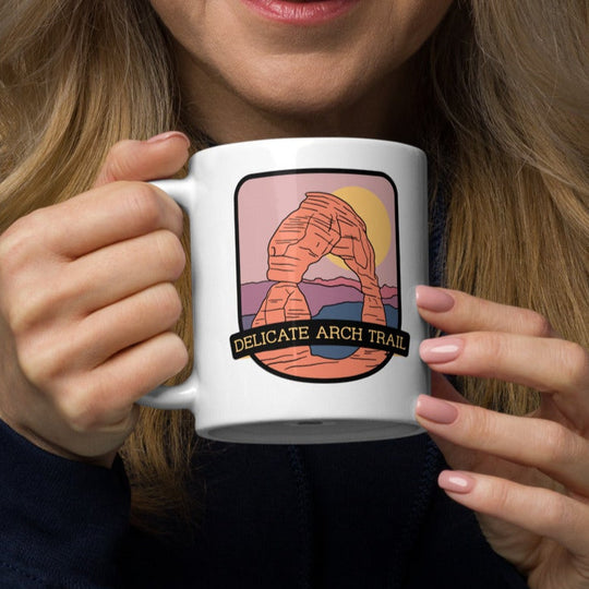 Delicate Arch Trail White glossy mug