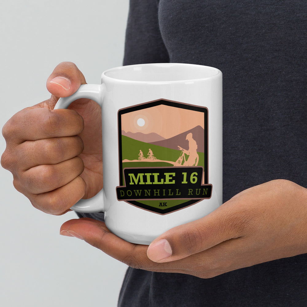 Mile 16 Downhill Run - Alaska White glossy mug