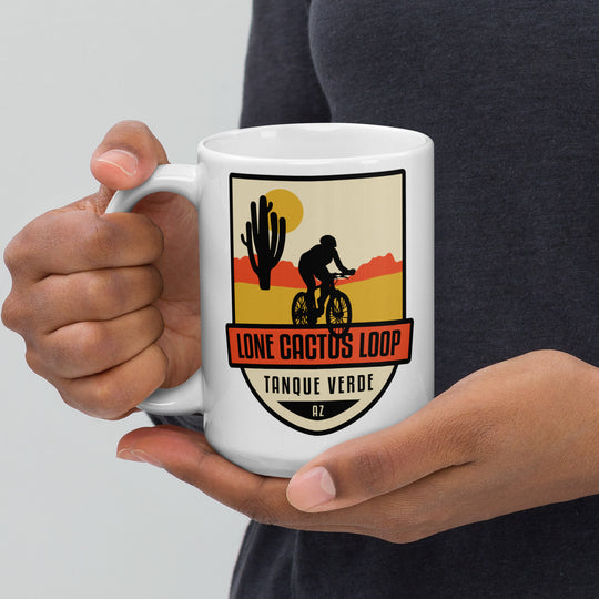 Lone Cactus Loop – Tanque Verde, Arizona White glossy mug