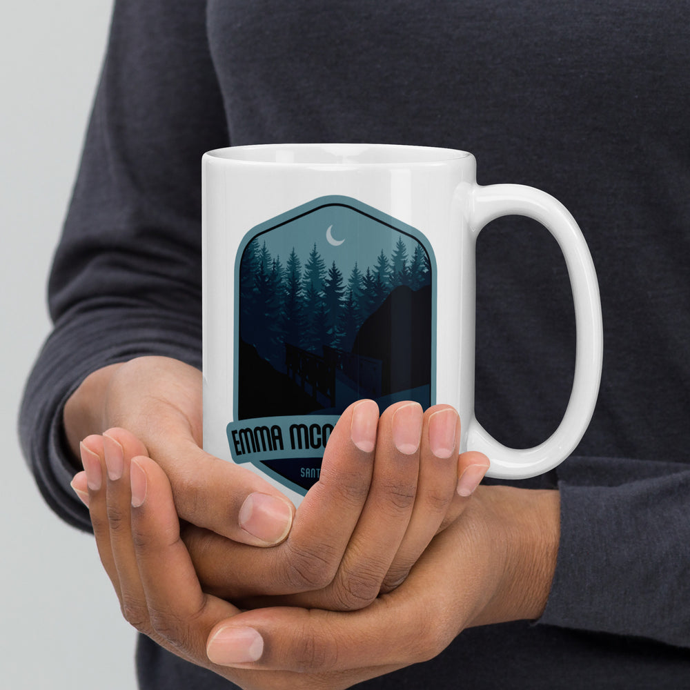 Emma McCrary Trail - Santa Cruz, CA White glossy mug